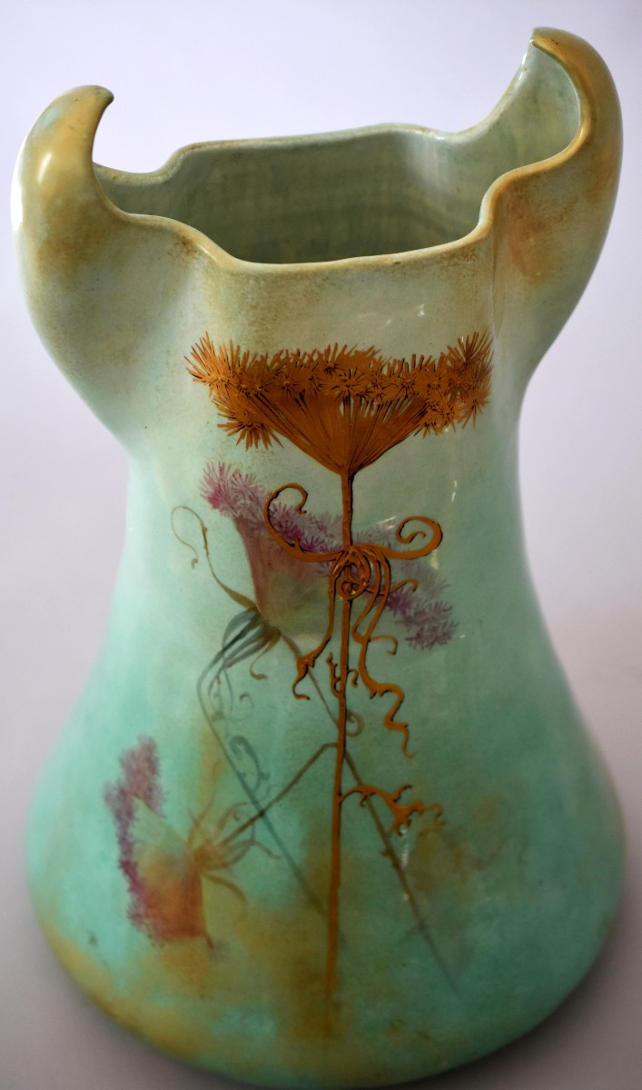 Clement MASSIER (1844-1917 , Grand vase à décor d'ombelles céramique émaillée, Golf Juan, signé-photo-6