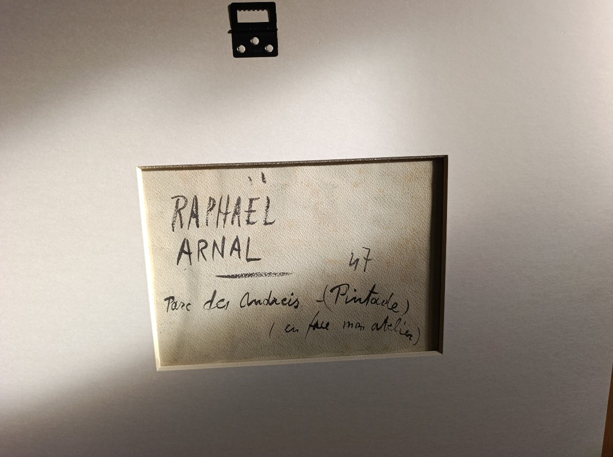 Raphael Arnal (1906-1963), Le parc des Andreis , gouache et huile, Signée, Encadrée, 1947-photo-4