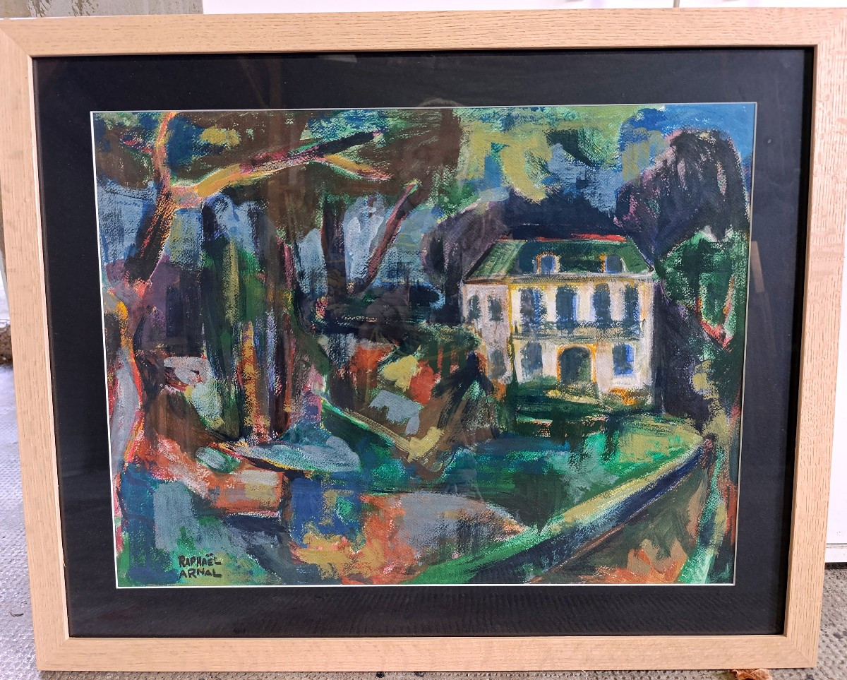 Raphael Arnal (1906-1963), Le parc des Andreis , gouache et huile, Signée, Encadrée, 1947-photo-2