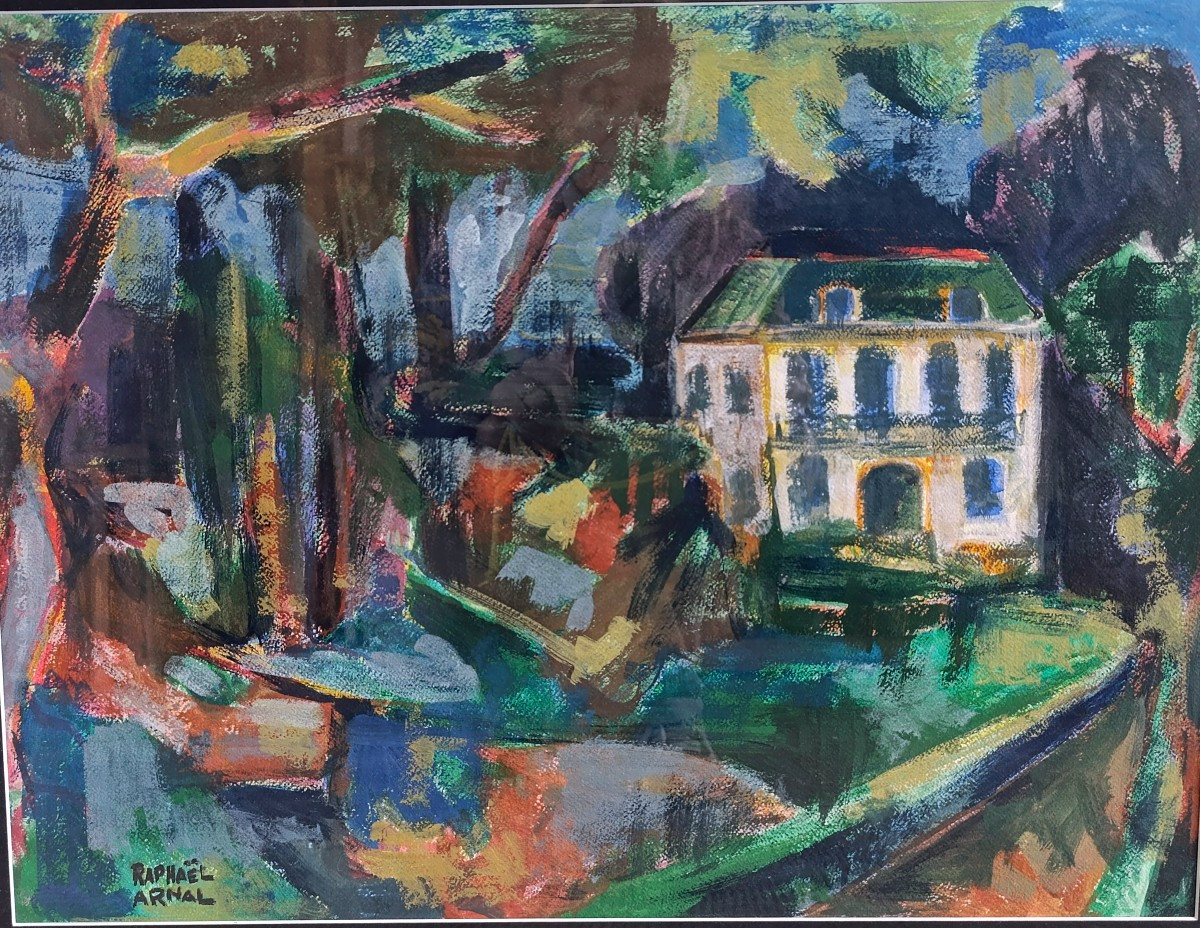 Raphael Arnal (1906-1963), Le parc des Andreis , gouache et huile, Signée, Encadrée, 1947