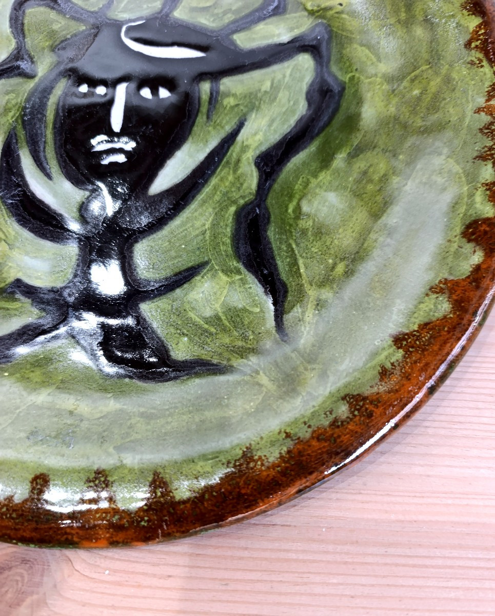 Jean Lurçat (1888-1966), Ceramic Plate, Decorated With A Head, Signed On The Back, Sant Vicens-photo-3