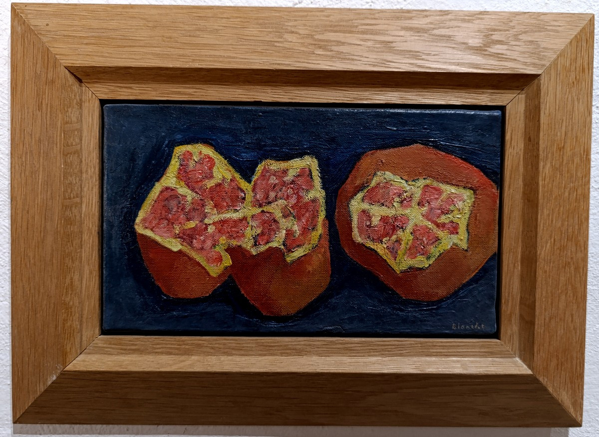 Jean-pierre Blanche (1927-2022), Two Pomegranates On A Blue Background, Oil On Canvas, Signed, Framed-photo-1