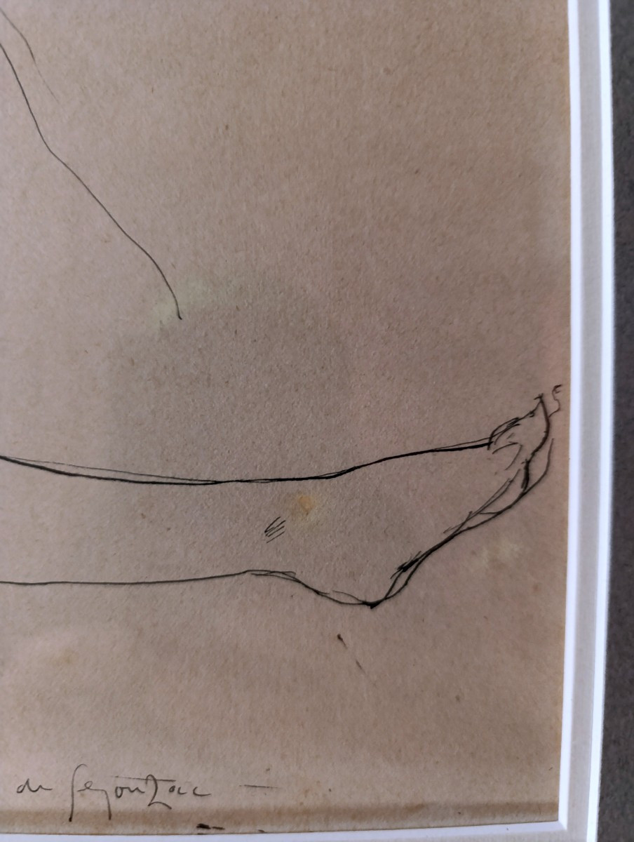 A. Dunoyer De Segonzac (1888-1974), Nu Allongé, Drow With Plume, Signed, With Frame-photo-4