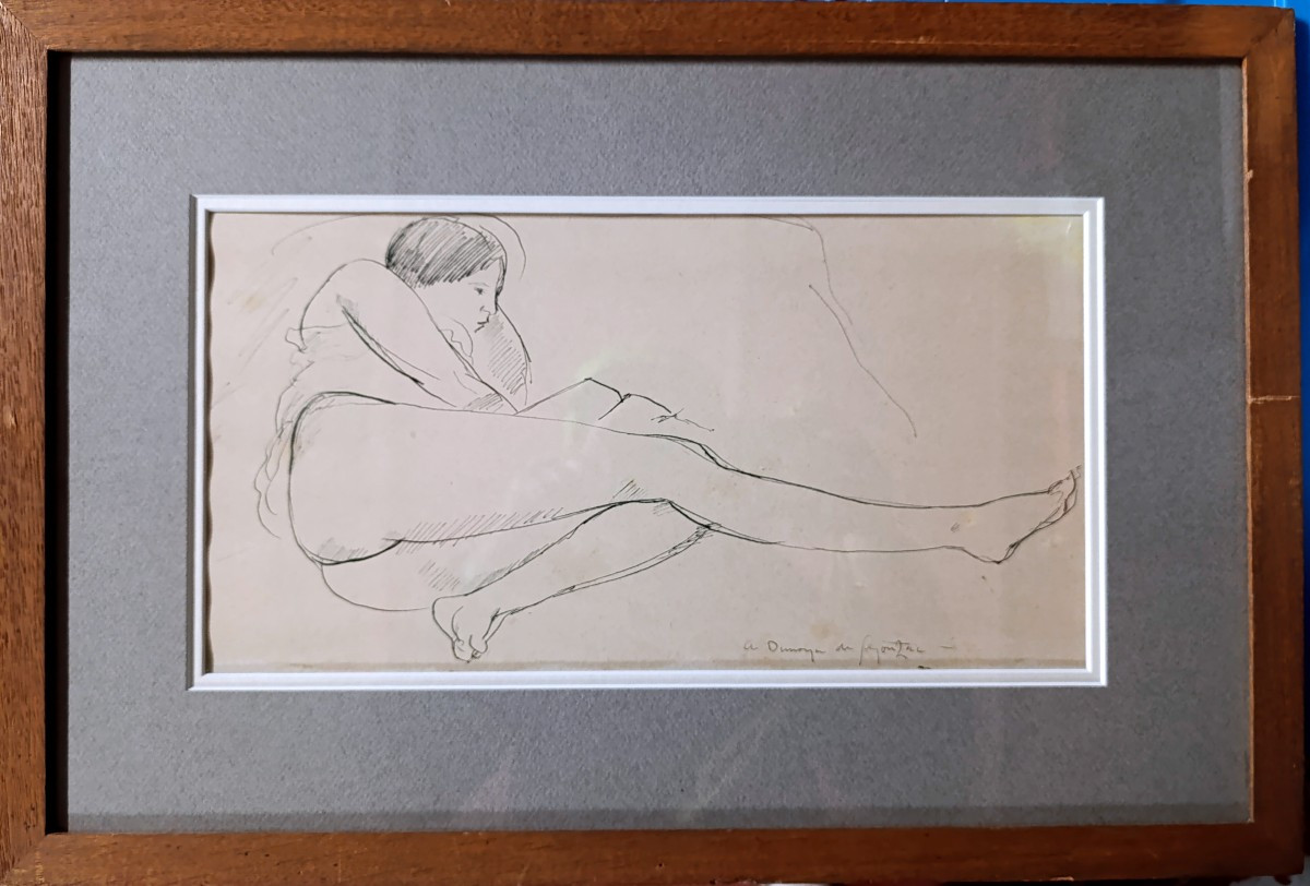 A. Dunoyer De Segonzac (1888-1974), Nu Allongé, Drow With Plume, Signed, With Frame-photo-2