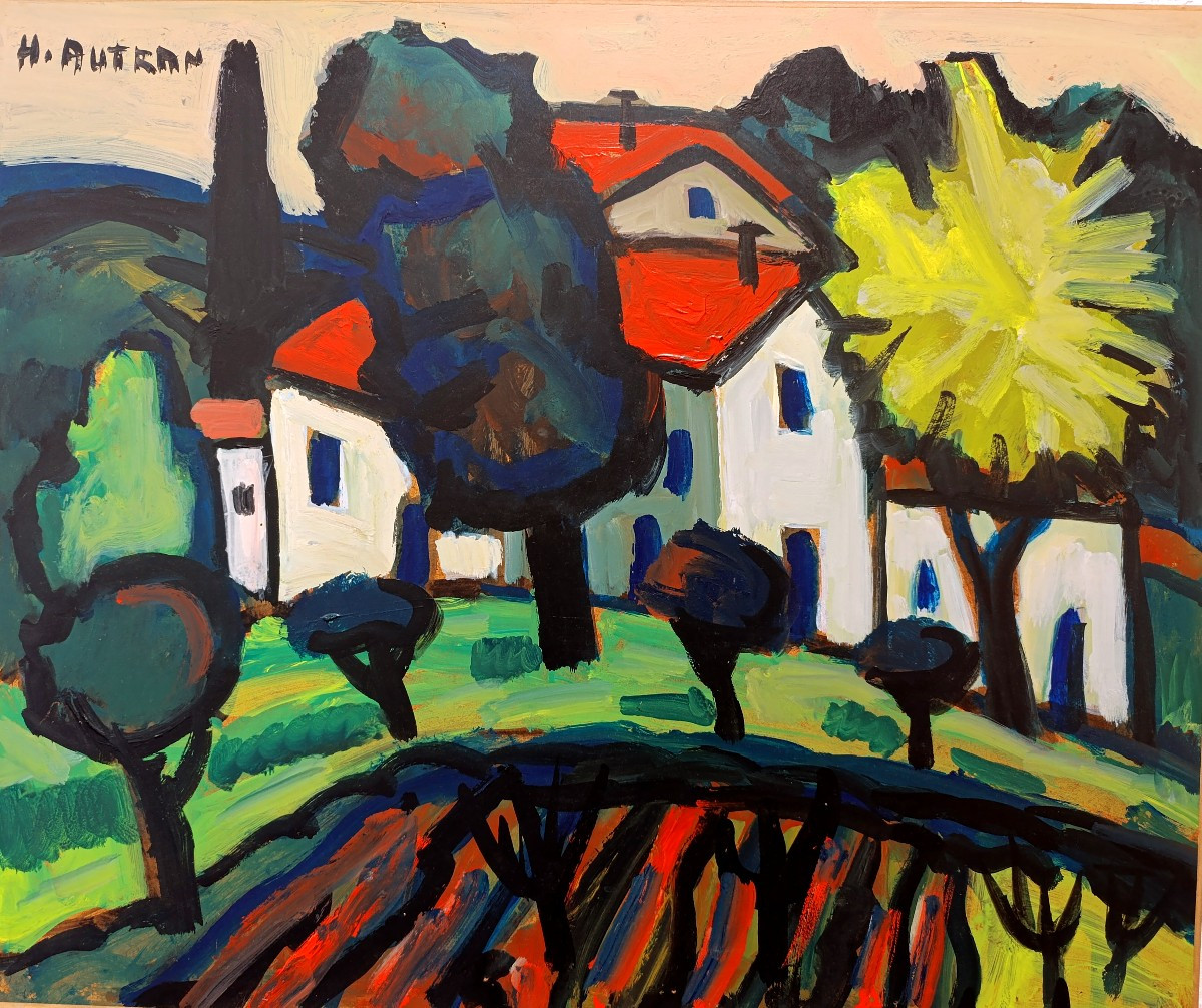 Henri AUTRAN (1926-2007), Le Mas à Tourtour (Var),  Huile sur panneau, signée, titrée au dos