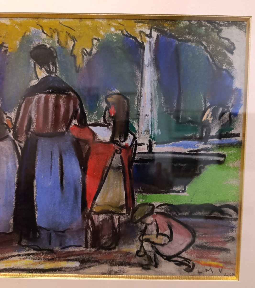 Louis Mathieu VERDILHAN (1875-1928), Promenade au parc, pastel sur papier, signé et encadré-photo-1