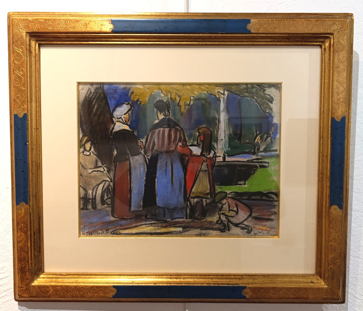 Louis Mathieu VERDILHAN (1875-1928), Promenade au parc, pastel sur papier, signé et encadré-photo-2