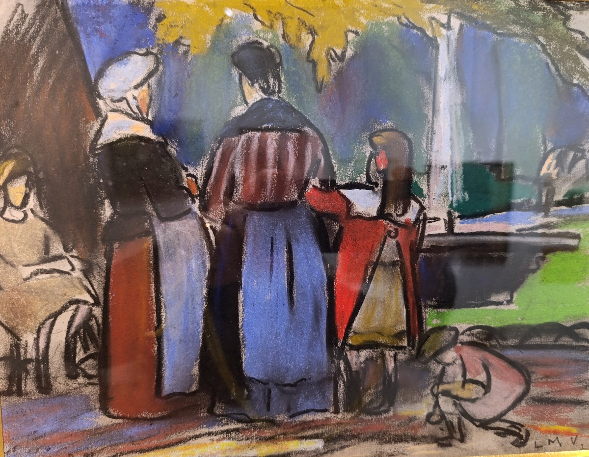 Louis Mathieu VERDILHAN (1875-1928), Promenade au parc, pastel sur papier, signé et encadré
