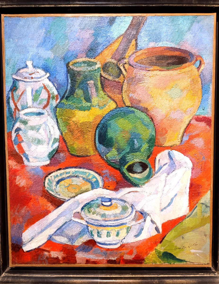 Pierre Ambrogiani (1907-1985), Grande Nature Morte Au Pichet, Oil On Canvas Signed, Framed-photo-3