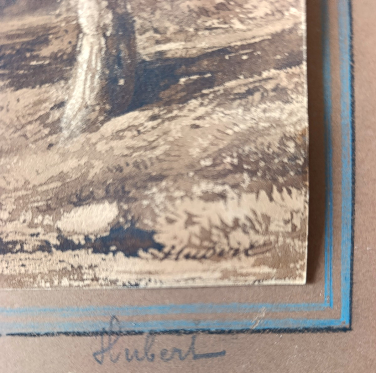 J.B. Louis HUBERT (1801-1865), Promenade sur le chemin, Lavis d'encre signé, encadré-photo-2