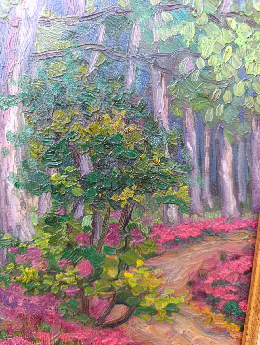 M.S. BEURDEN (XIX/XXème), La forêt de bouleaux, Huile sur toile, signée, encadrée-photo-1