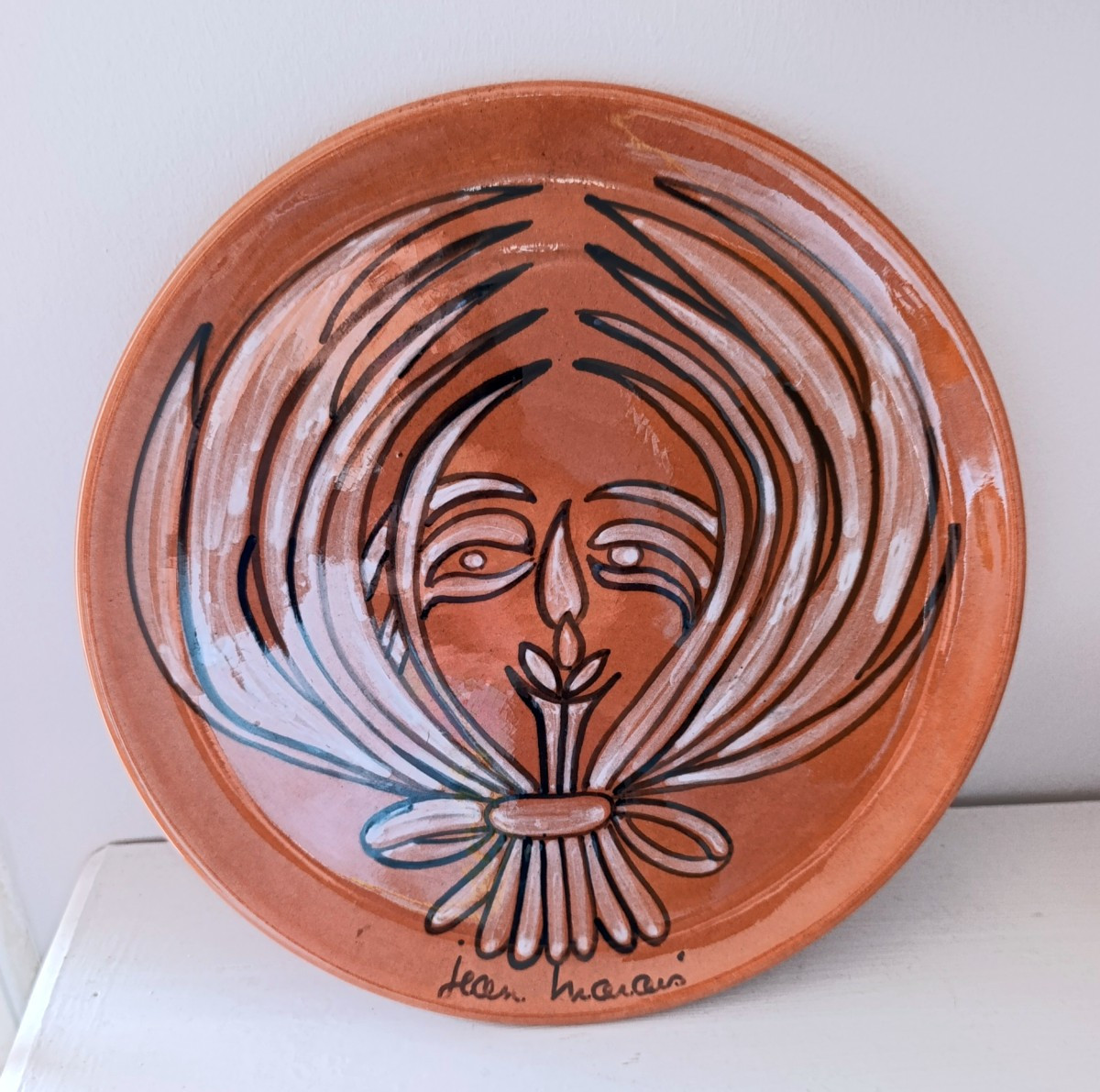 Jean Marais (1913-1998), Glaces Ceramic Plate, Face Decoration 1970s