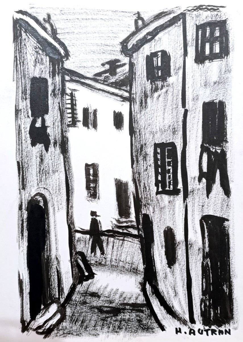 Henri Autran (1926-2007), Balade Au Village, Ink And Felt Pen On Paper, Signed-photo-1