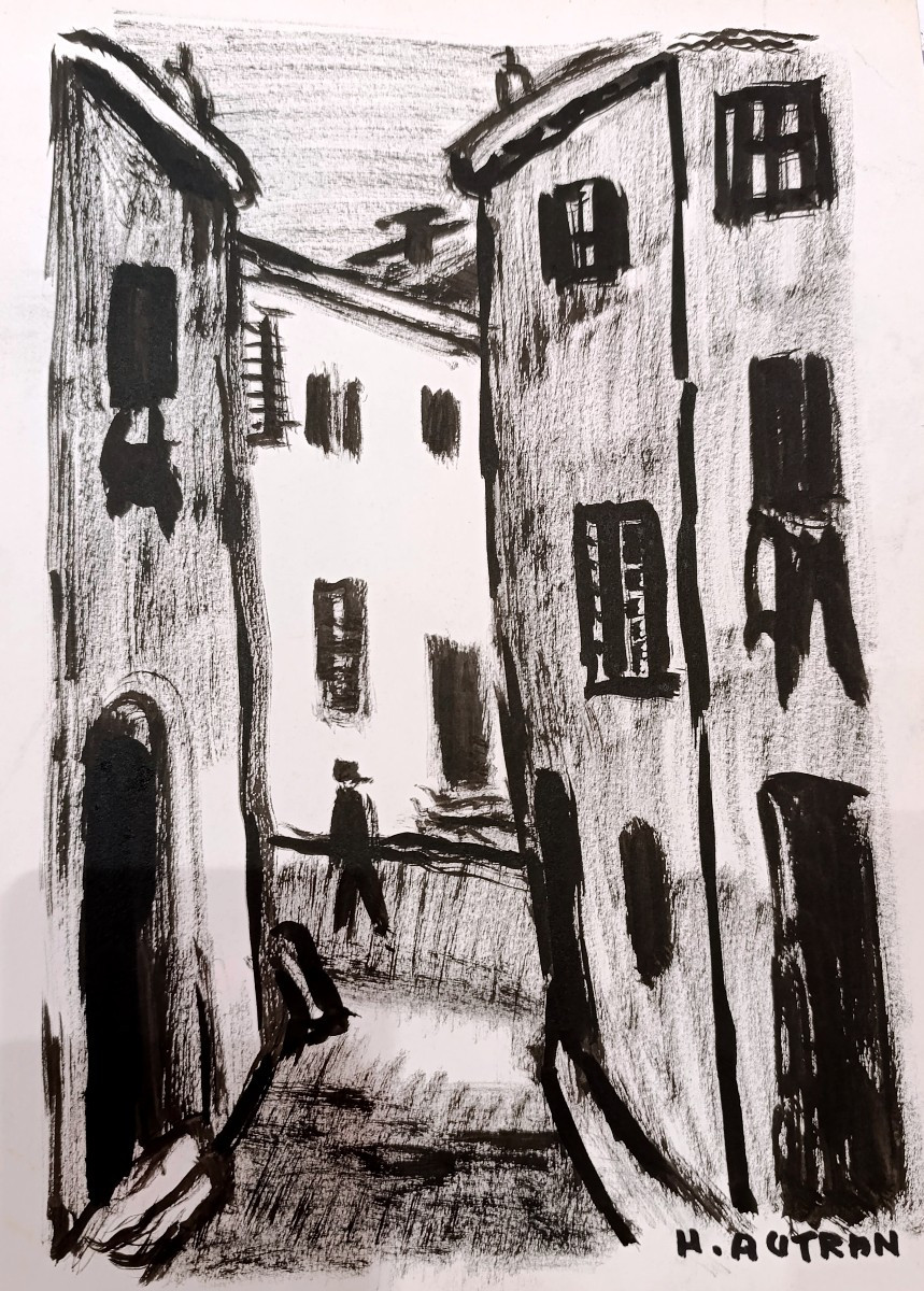 Henri Autran (1926-2007), Balade Au Village, Ink And Felt Pen On Paper, Signed