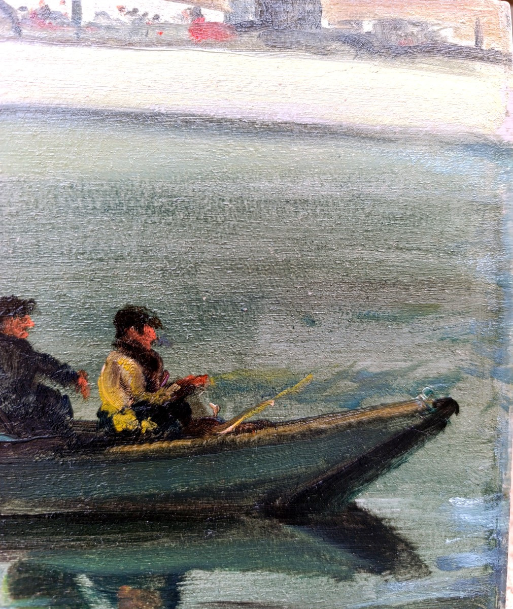Claude Chereau (1883-1974), Promenade En Barque, Oil On Panel Signed, Framed-photo-3