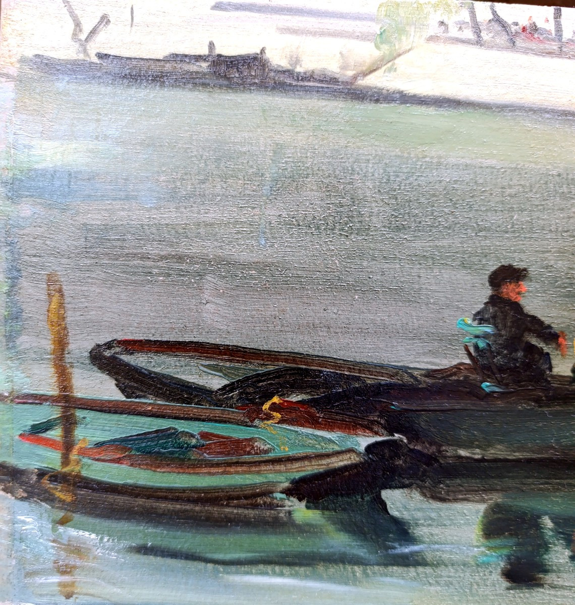 Claude Chereau (1883-1974), Promenade En Barque, Oil On Panel Signed, Framed-photo-4
