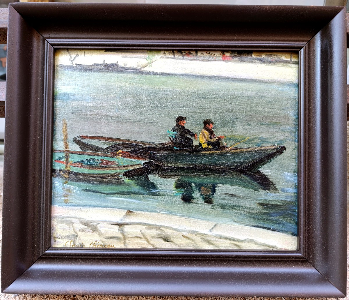 Claude Chereau (1883-1974), Promenade En Barque, Oil On Panel Signed, Framed-photo-1