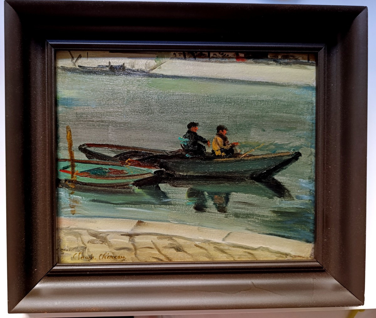 Claude Chereau (1883-1974), Promenade En Barque, Oil On Panel Signed, Framed-photo-2