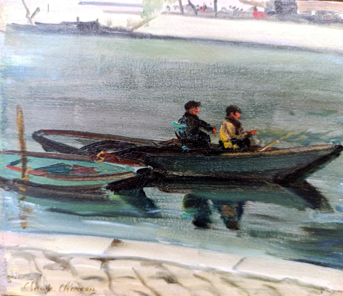 Claude Chereau (1883-1974), Promenade En Barque, Oil On Panel Signed, Framed
