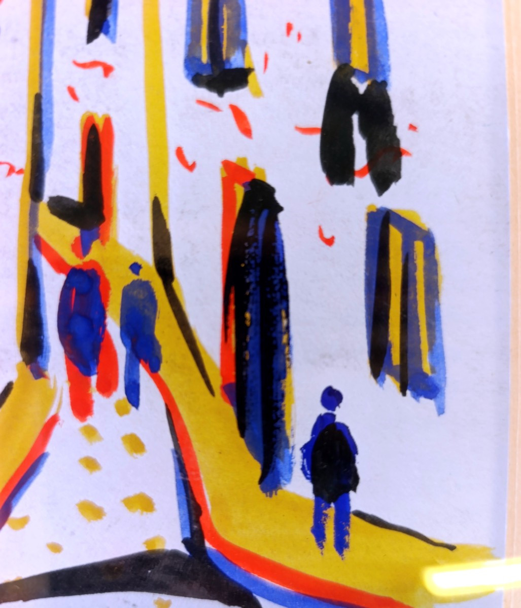 Henri Autran (1926-), Promenade au village, gouache sur papier, signée, encadrée-photo-3