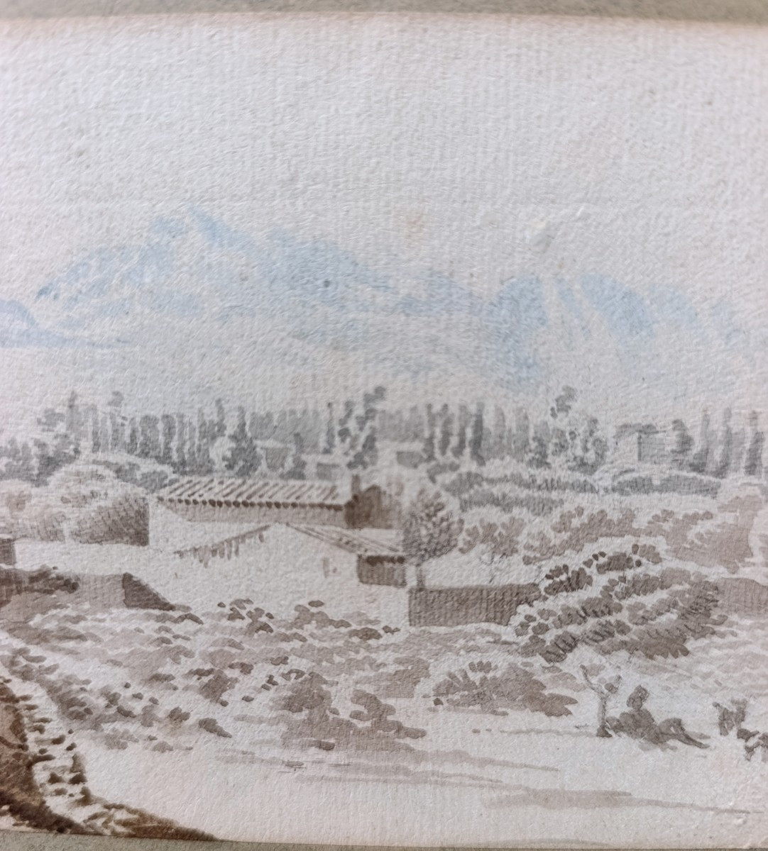 F. Marius Granet (1775-1949), Attribué, Les collines près de Toulon, lavis d'encre et aquarelle-photo-2