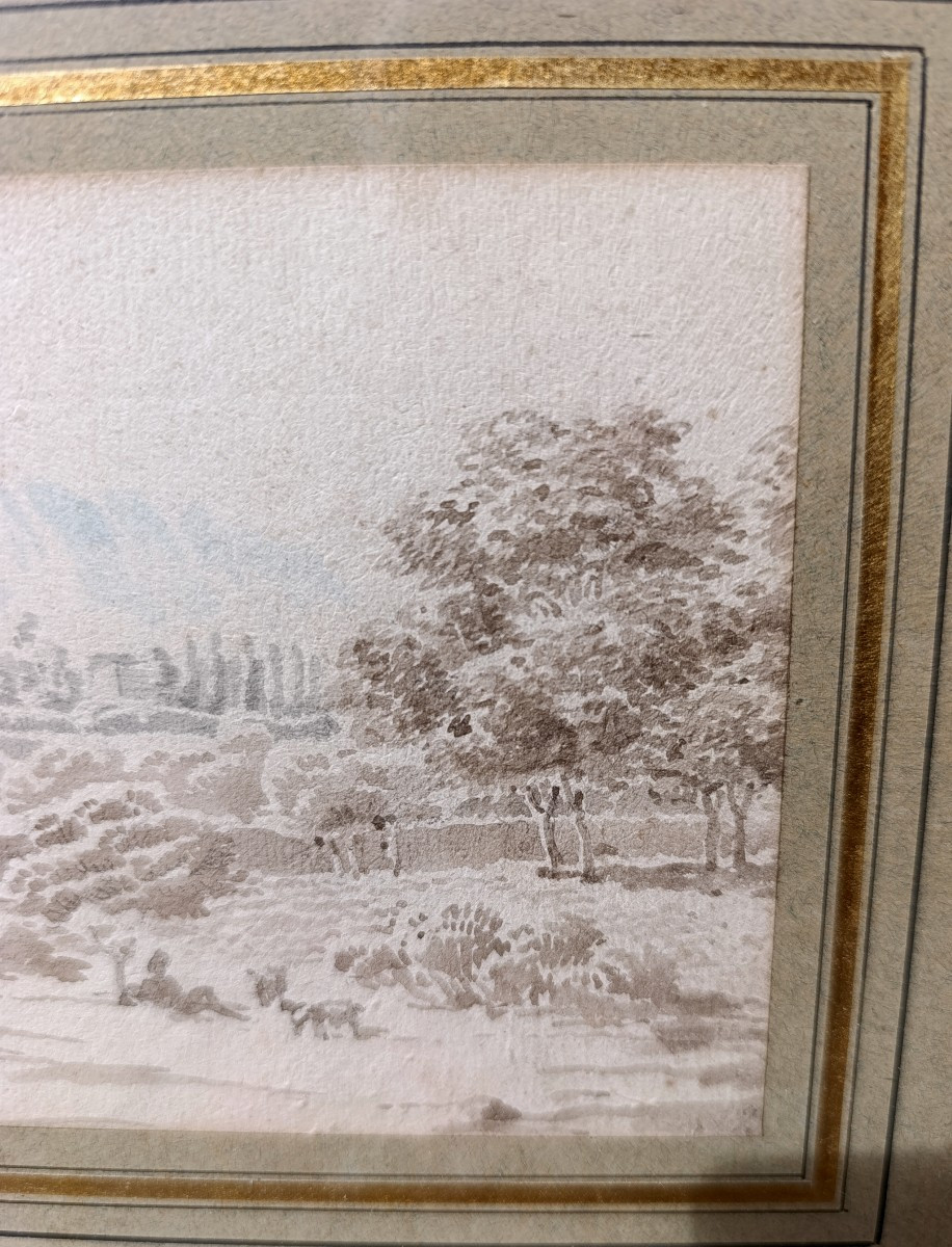 F. Marius Granet (1775-1949), Attribué, Les collines près de Toulon, lavis d'encre et aquarelle-photo-1