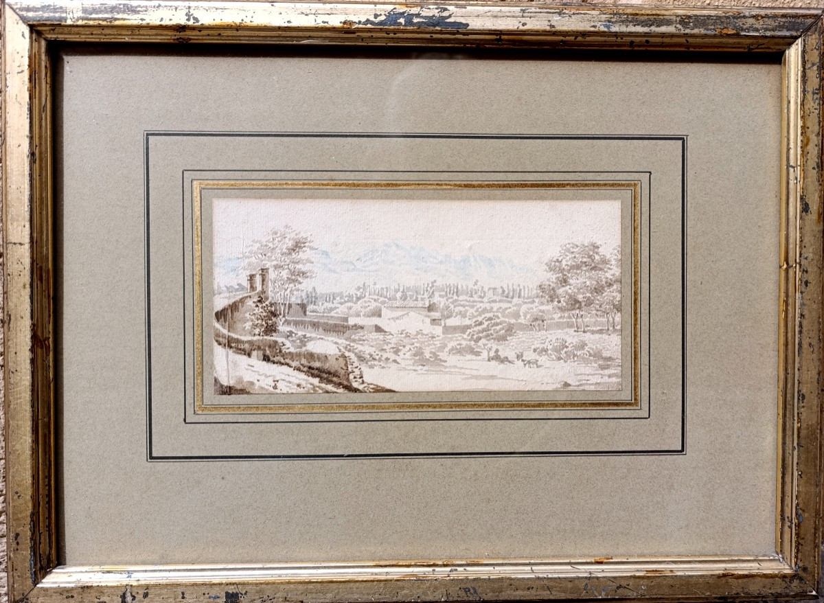 F. Marius Granet (1775-1949), Attribué, Les collines près de Toulon, lavis d'encre et aquarelle-photo-2