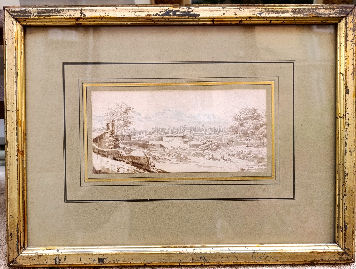 F. Marius Granet (1775-1949), Attribué, Les collines près de Toulon, lavis d'encre et aquarelle-photo-3