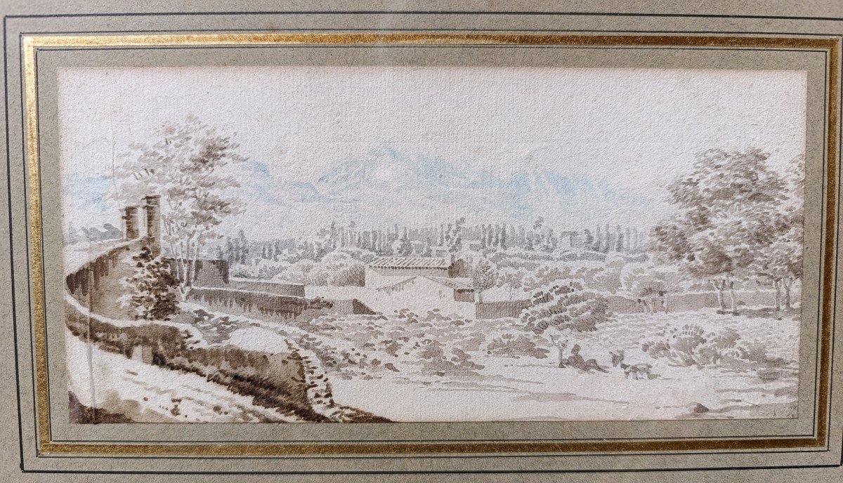 F. Marius Granet (1775-1949), Attribué, Les collines près de Toulon, lavis d'encre et aquarelle