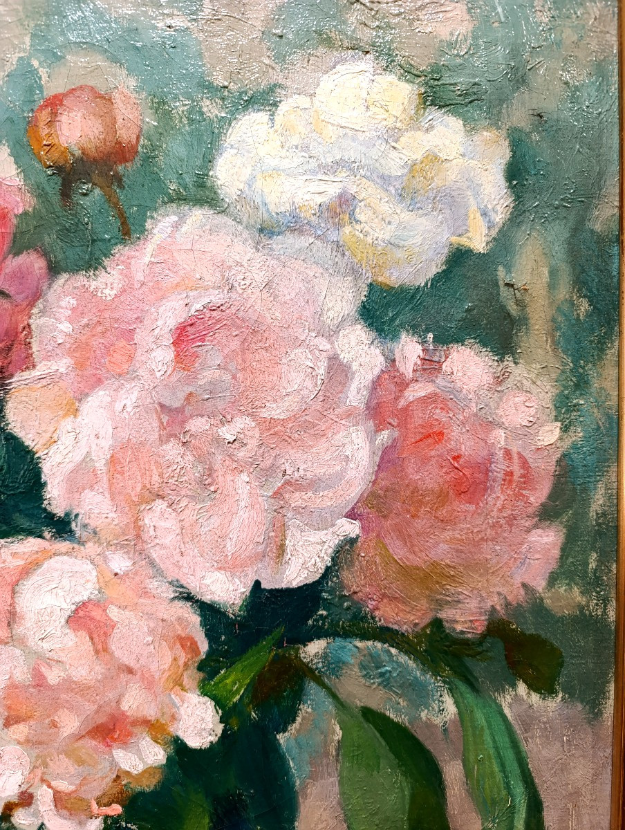 Jean-Frederic CANEPA (1894-1981), Le bouquet de pivoines, huile sur toile signée, encadrée-photo-2