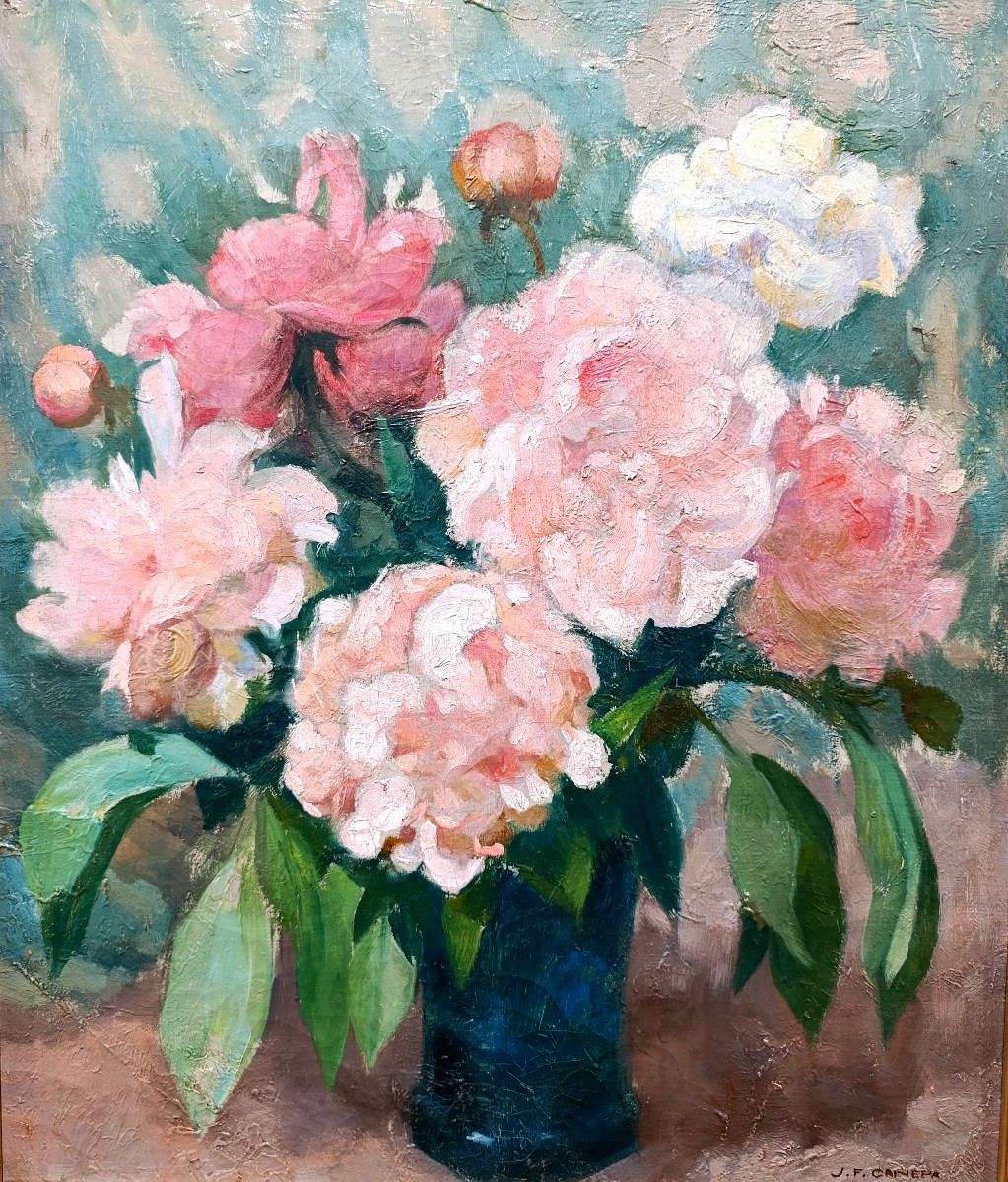 Jean-Frederic CANEPA (1894-1981), Le bouquet de pivoines, huile sur toile signée, encadrée-photo-4
