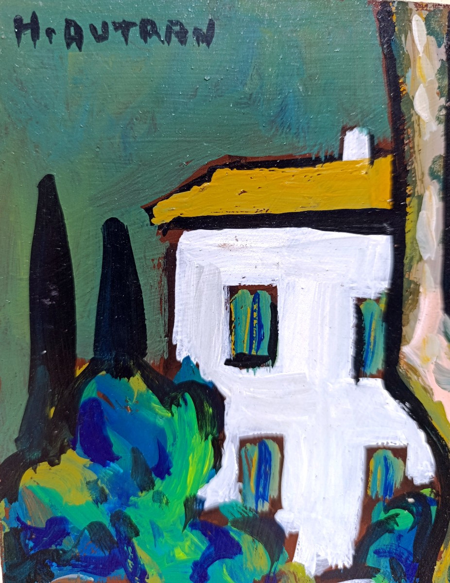 Henri AUTRAN (1926-), La maison au platane, Huile sur panneau, signée-photo-2