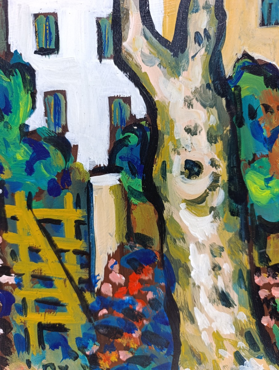 Henri AUTRAN (1926-), La maison au platane, Huile sur panneau, signée-photo-4