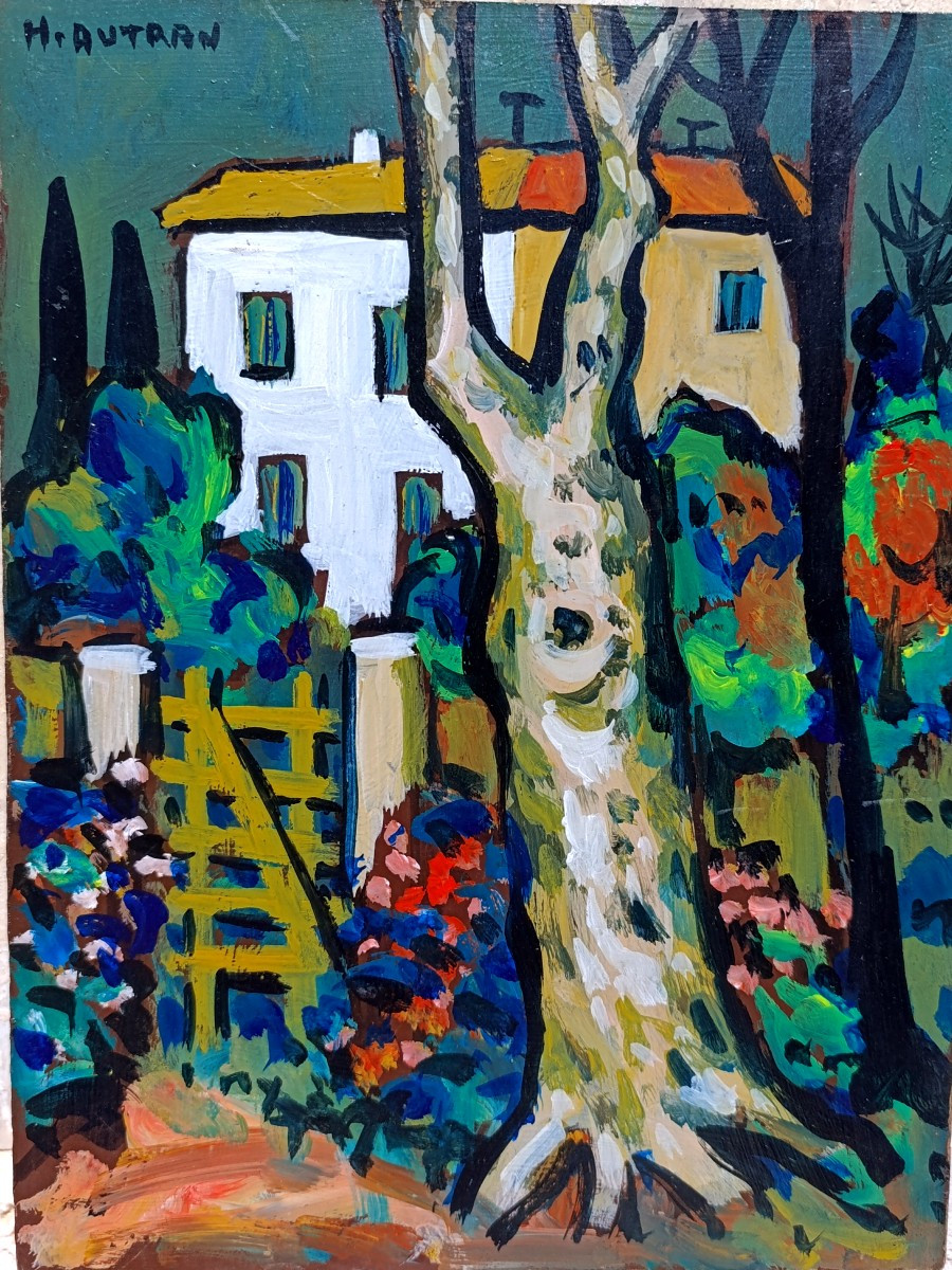 Henri AUTRAN (1926-), La maison au platane, Huile sur panneau, signée