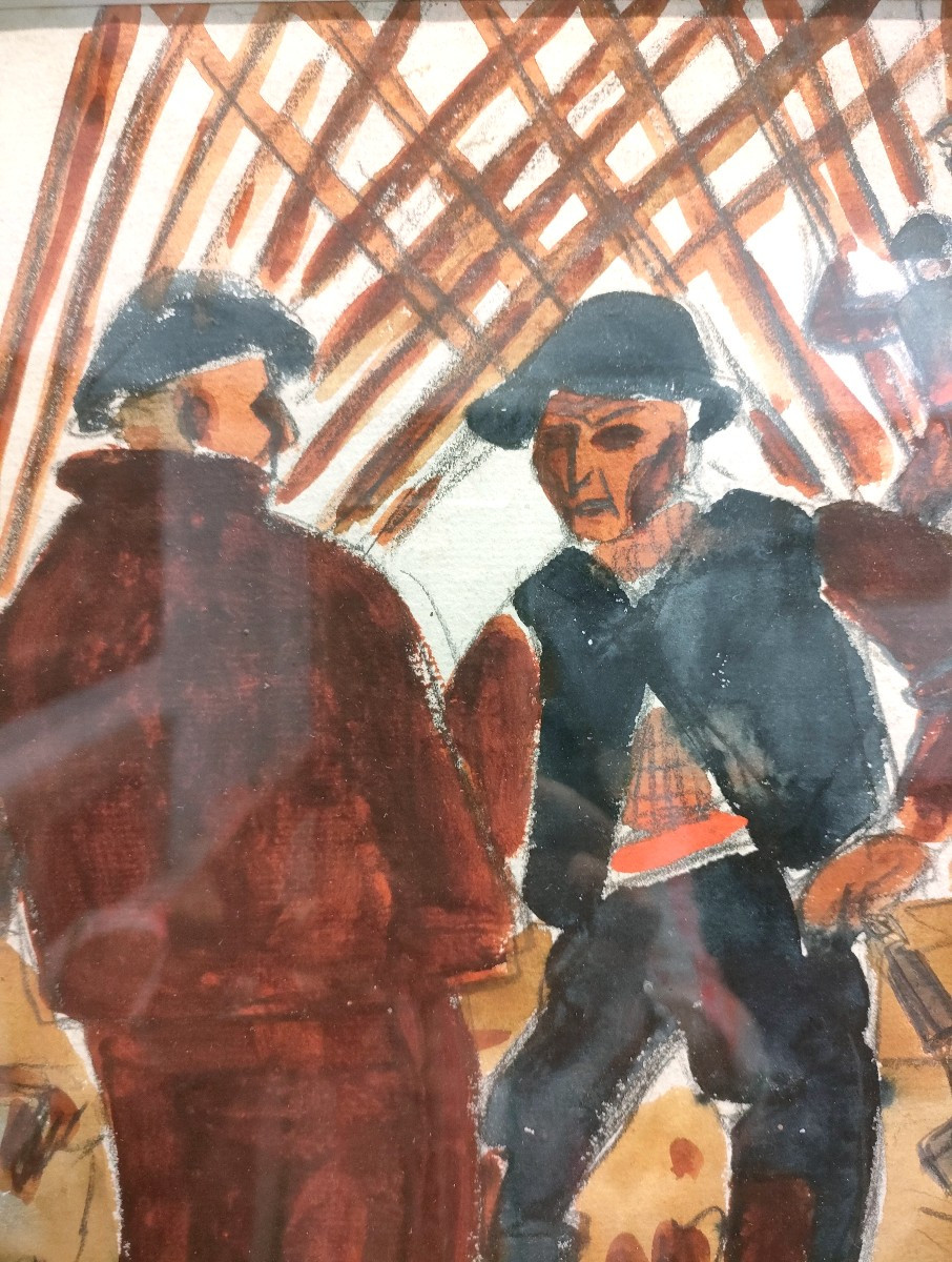 A. Chabaud (1882-1955), Les Paysans, Gouache On Paper, Signed, Framed-photo-3