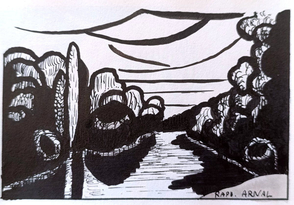 Raphael Arnal (1906-1963), La rivière, Encre Sur Papier, Signée, Encadrée, 1932