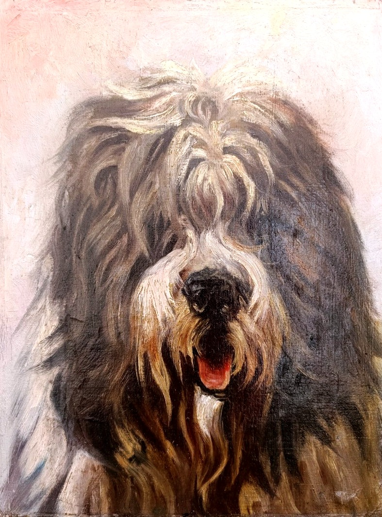 Ecole Française début XXème, Portrait de chien, Huile sur toile, encadrée-photo-3