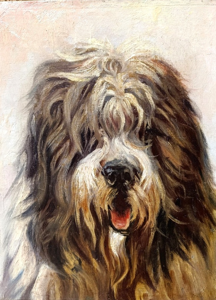 Ecole Française début XXème, Portrait de chien, Huile sur toile, encadrée