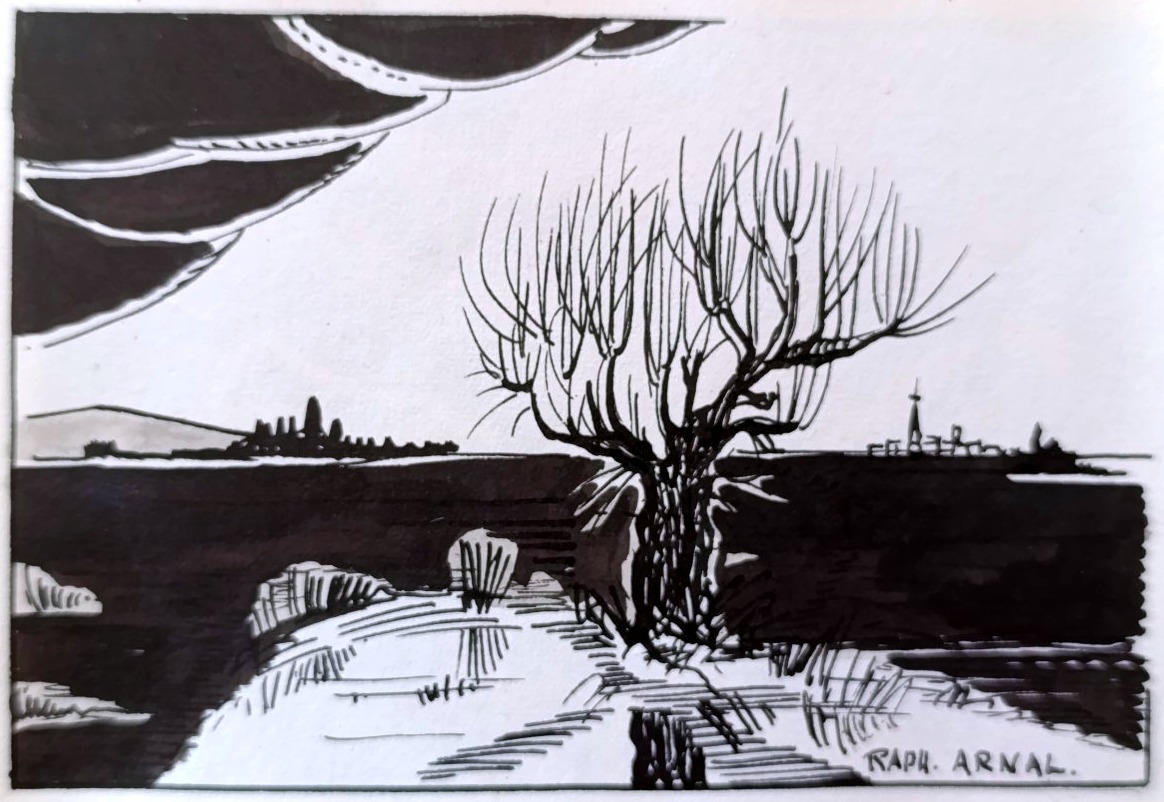 Raphael Arnal (1906-1963), Le vieux murier, Encre Sur Papier, Signée, Encadrée, 1932