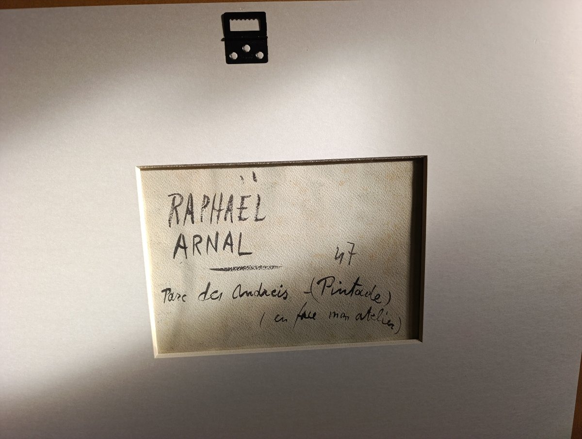 Raphael Arnal (1906-1963), Le Parc Des Andreis, Gouache On Paper, Signed, Dated 1947 On Back.-photo-3