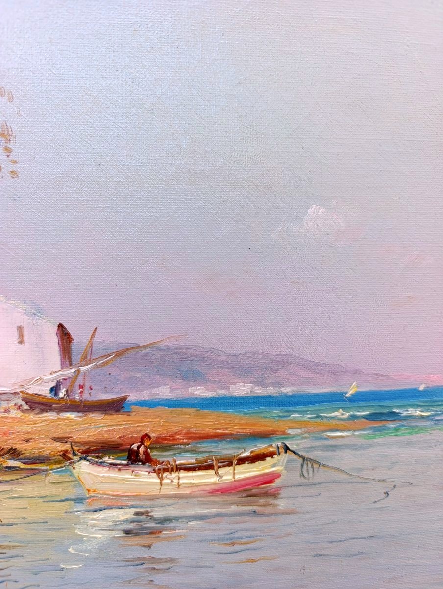 Louis Nattero (1870-1915) , Bord De Côte Aux Martigues, Oil On Canvas Signed, Framed-photo-4