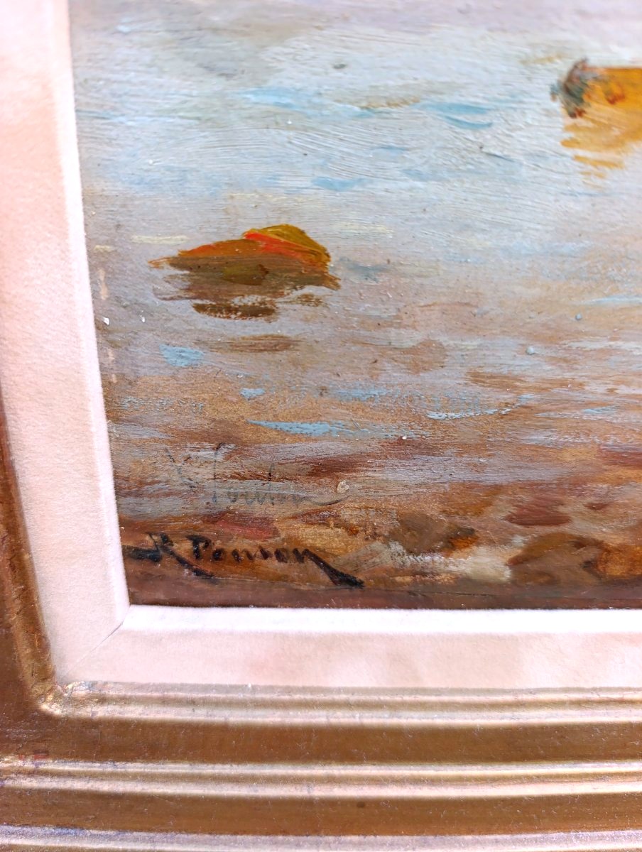 Raphael Ponson (1935–1904), Coastal Scene Near Toulon, Oil On Wood, Signed, Framed-photo-2