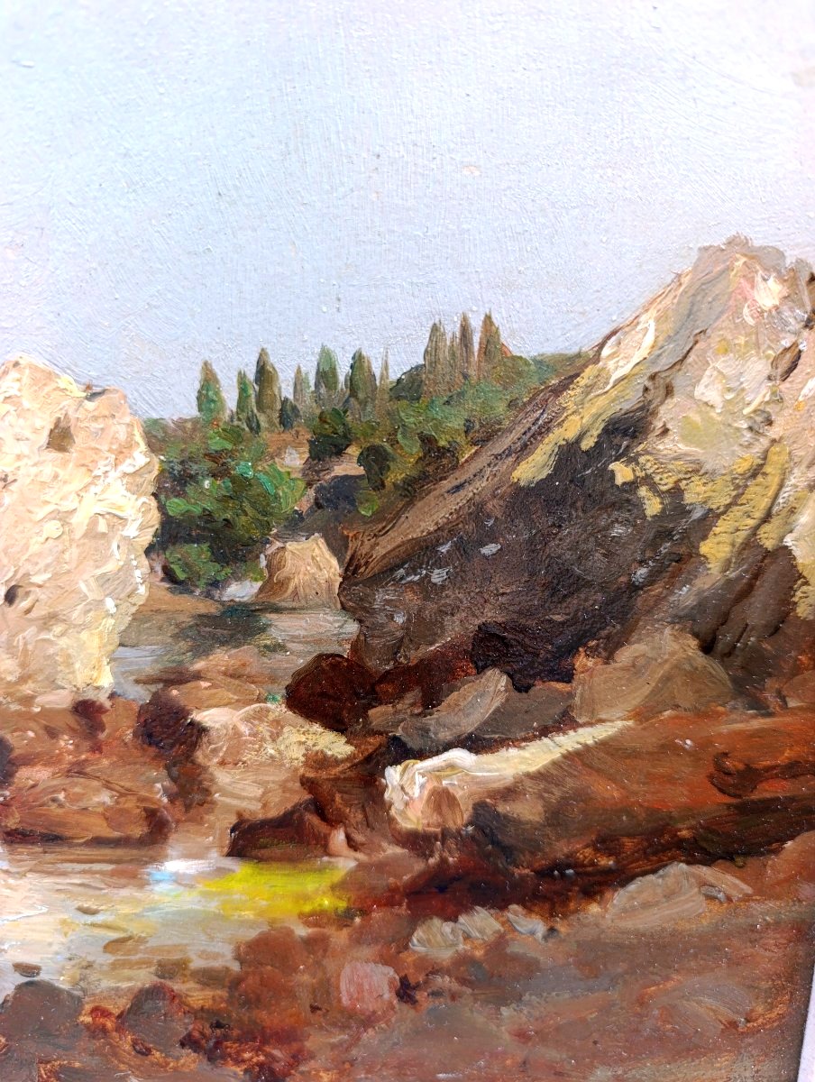 Raphael Ponson (1935–1904), Coastal Scene Near Toulon, Oil On Wood, Signed, Framed-photo-3