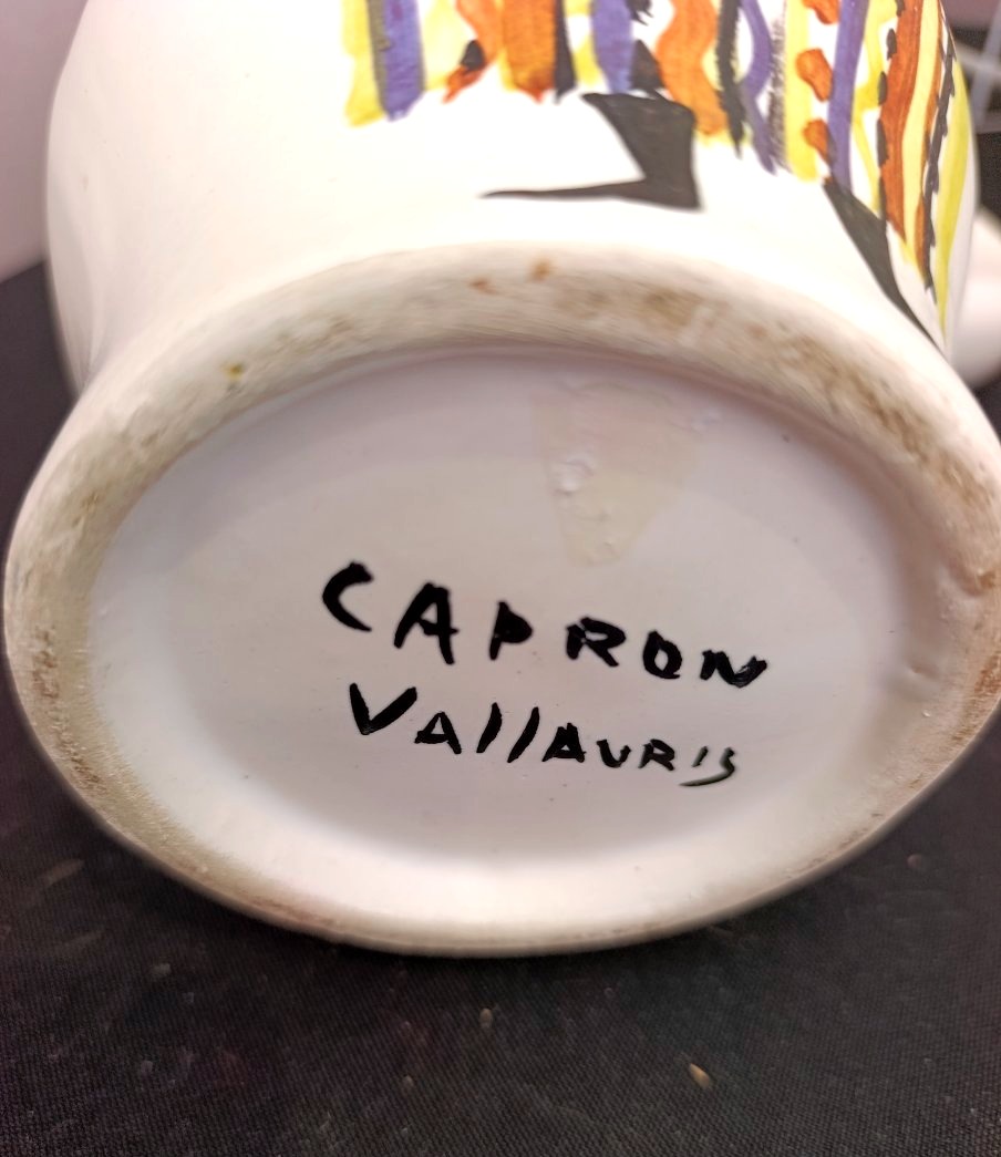 Roger Capron, Decorated Ceramic Pitcher, Signed On The Base-photo-3