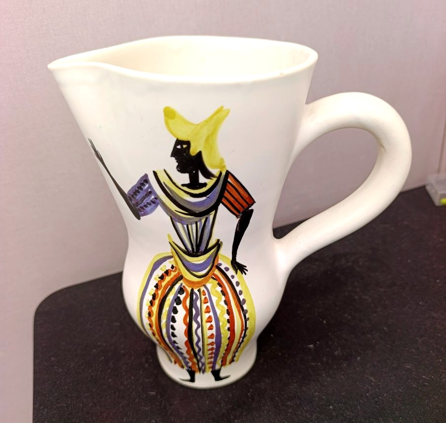 Roger Capron, Decorated Ceramic Pitcher, Signed On The Base-photo-2