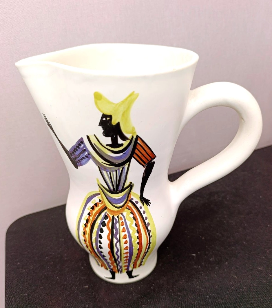 Roger Capron, Decorated Ceramic Pitcher, Signed On The Base