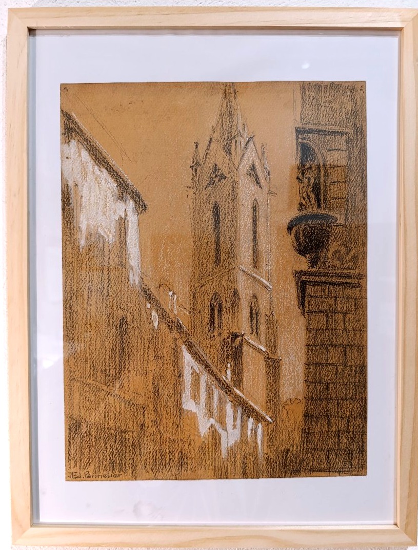 E. Pannetier (1884-1965), Aix, Le clocher de St Jean de malte, fusain sur papier, signé,encadré-photo-4