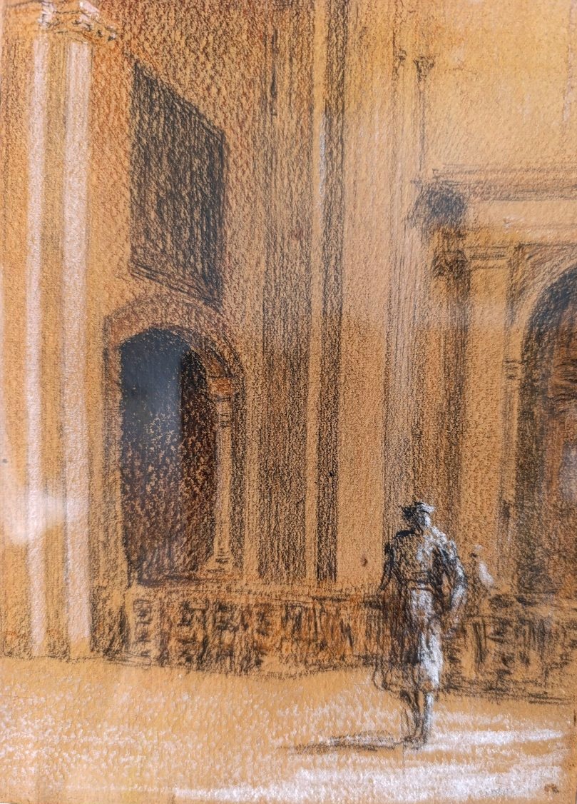 Edouard Pannetier (1884–1965), Charcoal Drawing On Paper, In The Cathedral Of Aix, Signed-photo-2