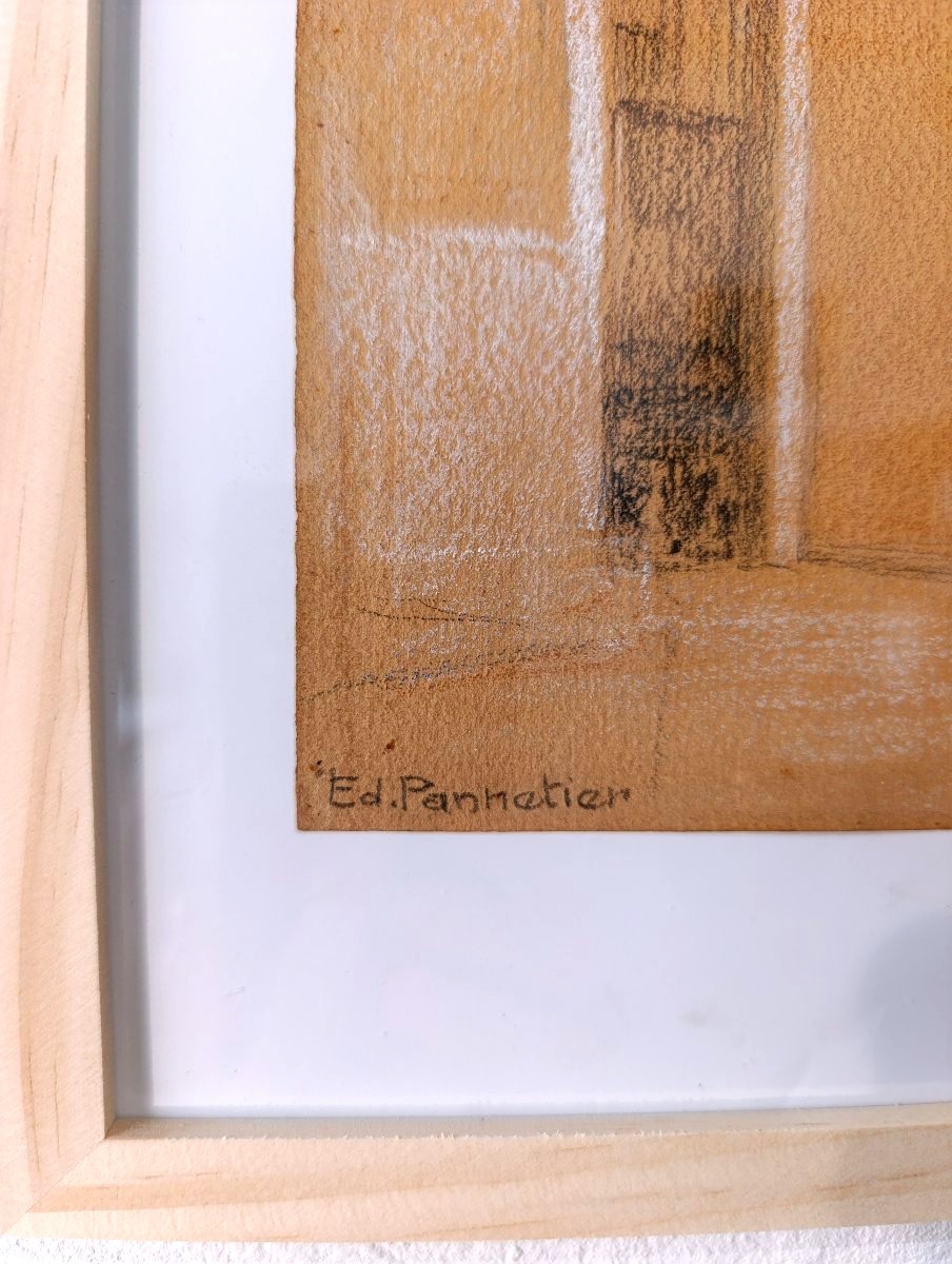 Edouard Pannetier (1884–1965), Charcoal Drawing On Paper, In The Cathedral Of Aix, Signed-photo-3