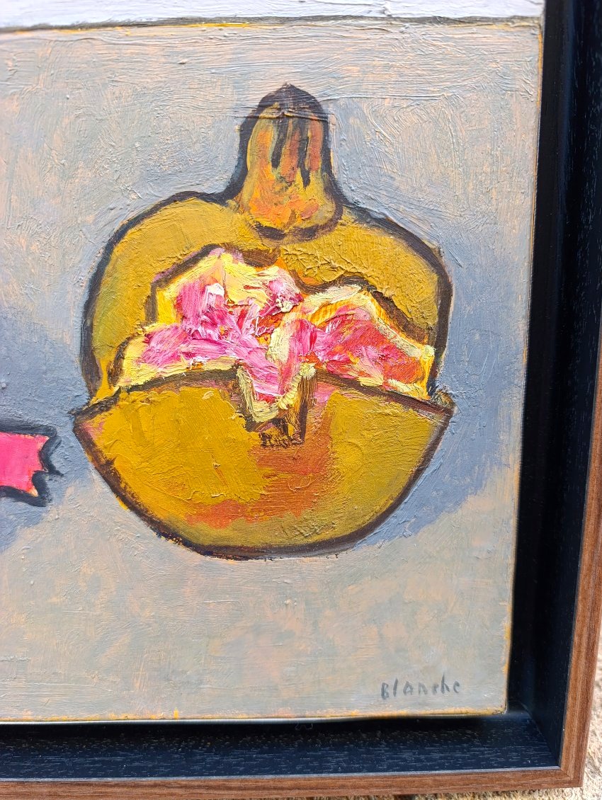 Jean-pierre Blanche (1927–), Three Pomegranates And A Pot, Oil On Canvas, Signed On The Right-photo-2